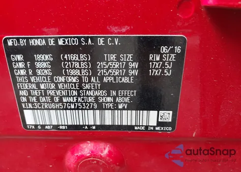 2016 Honda Hr-V Ex z USA, uszkodzony, nr VIN 3CZRU6H57GM753279